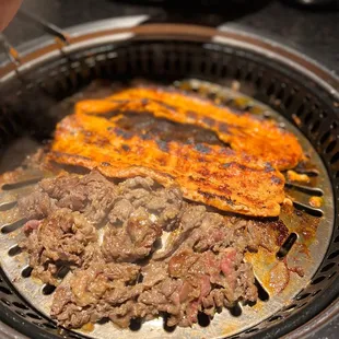 Spicy pork belly and soy garlic pork bulgogi