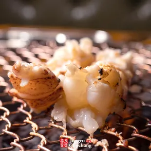 a closeup of some food on a grill
