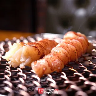 a close up of some food on a grill