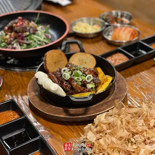 a variety of food items on a table