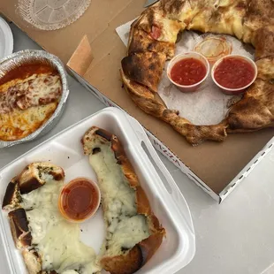 Stromboli, pesto cheese bread, lasagne