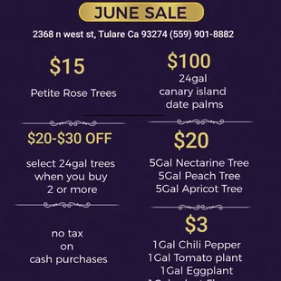 June Sales at Jonnhy's Nursery in Tulare