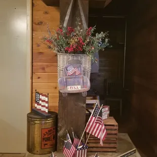 a patriotic display in a cabin