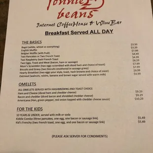 Breakfast menu