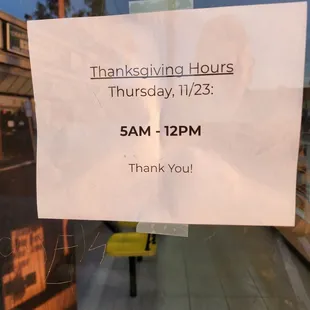Thanksgiving hours, 11-24-22