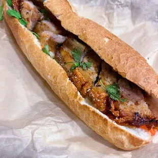 Crispy Pork Belly Bahn mi... Worth the drive for this beauty!