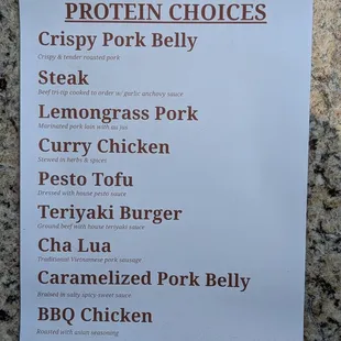 Menu - Protein Choices