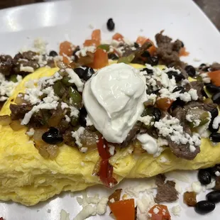 Carne asada omelette (hold the potatoes, hold the toast)