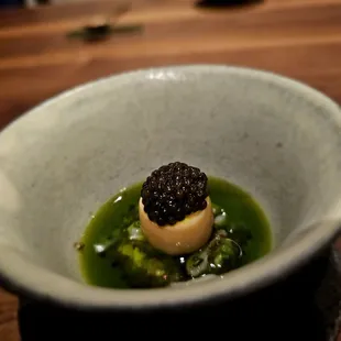 Deul Gi Reum- Spotted shrimp, geoduck, and house made perilla oil. Very fragrant nice perilla with good sweetness from the geoduck