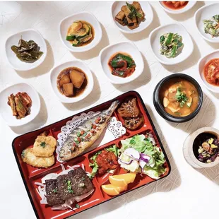 a variety of asian food