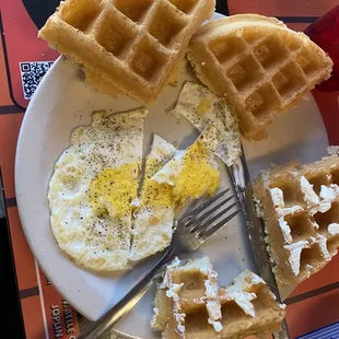 A waffle and an Eggo for hard you can't see my whip cream. Trust me it's good.