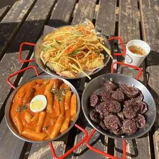 Jopok Rose Topokki, Korean Sausage ONLY, Handmade Fried Set (L) plus broth in a cup - everything was so good!
