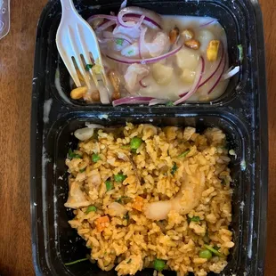 I already started eating it, but it's the CLASSIC CEVICHE and SEAFOOD RICE (ARROZ CON MARISCOS)