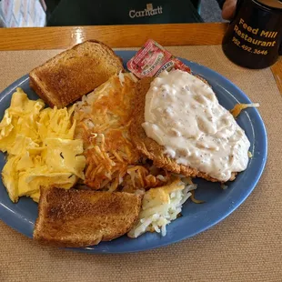 Chicken fried steak $12  Loads of hash browns, delicious steak, and silky eggs!