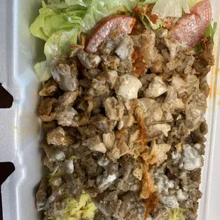 Chicken and lamb over rice