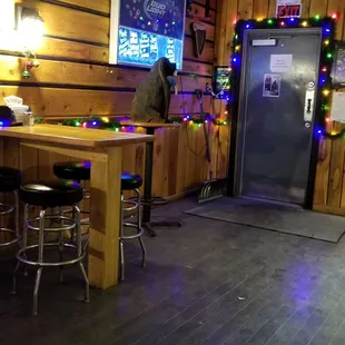 a bar with stools