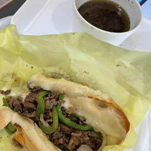 Philly cheesesteak with a side of au jus :)