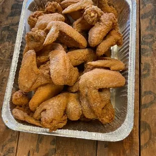 a tray of fried chicken