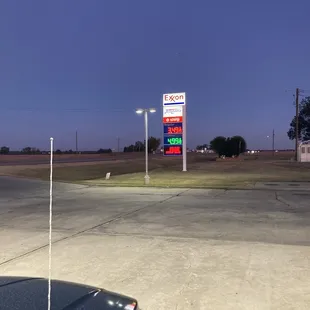 view of price sign from fuel dispensers, facing eastward