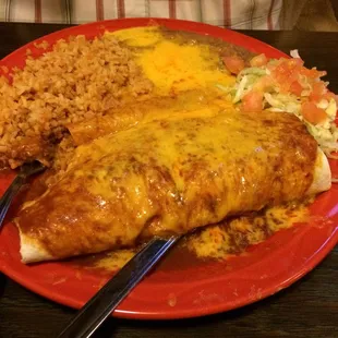 Red chili burrito combination plate. it was American, didn&apos;t have the Mexican flavor.