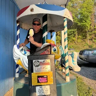 My husband with a SMALL strawberry/bannana custard twist