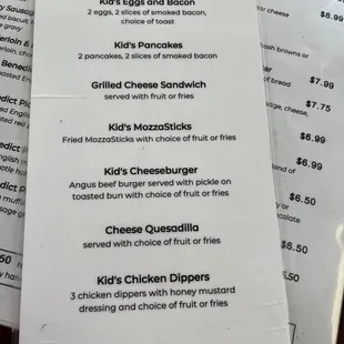 Kid&apos;s menu
