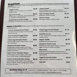 Breakfast menu