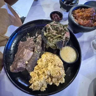 Greens, Dressing , tender meat