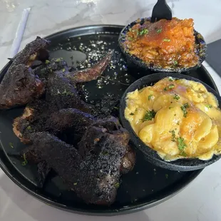Jerk chicken, yams, Mac
