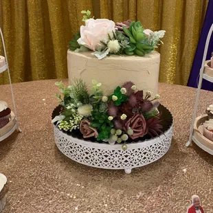 Succulent cake. Cupcakes from Jordyn as well. Cake and cupcake toppers from Instagram @itsjust.katrina / @P6KrewKreations