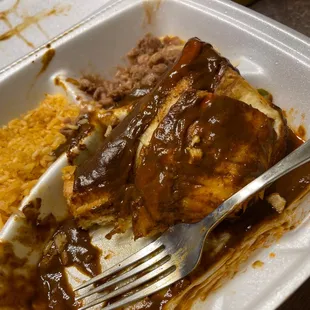 a plate of food and a fork