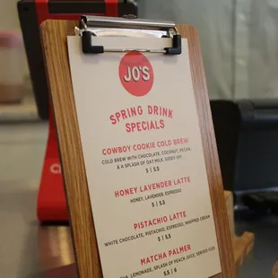 a menu on a clipboard