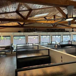 Clean dining area with plenty of space.