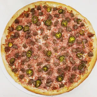 Canadian bacon, jalapeños and hamburger