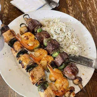 House Kabobs. Steak, chicken, and shrimp.