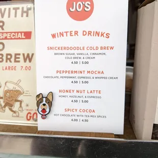 Winter drinks menu 2/1/22