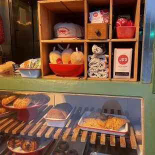 Pastry case and merch