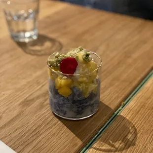 Sweet Blue Sticky Rice with Mango Sorbet