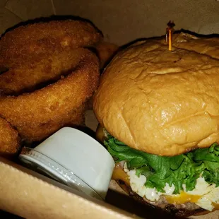 What the cluck burger and onion rings.. perfection