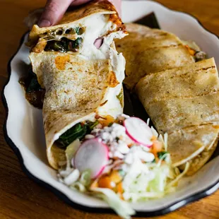 Our new Machete Quesadilla: a vegetarian quesadilla filled with mushrooms and poblano pepper!