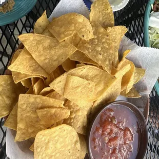 Chips, salsa, cheese dip