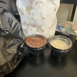 Chips and salsa and white sauce