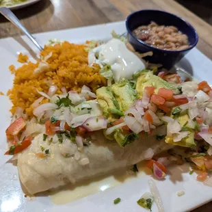 Cowboy Burrito with rice and charro beans.