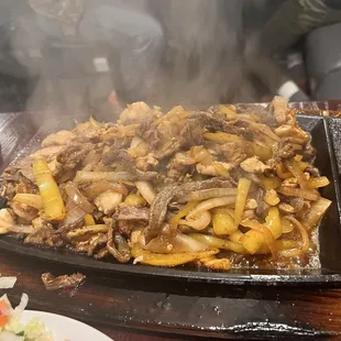 Chicken shrimp and steak