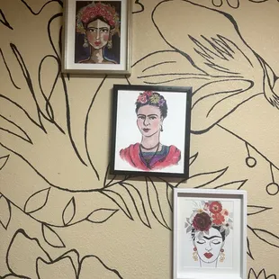 Frida wall in woman's bathroom