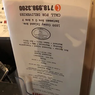 the menu for the restaurant