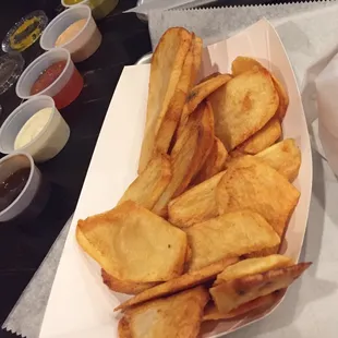 Fries and dipping sauces. Bbq, garlic mayo, sweet chili, thousand island. My fffaves. They should make an eggplant mayo