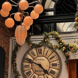 Inside clock and chandelier