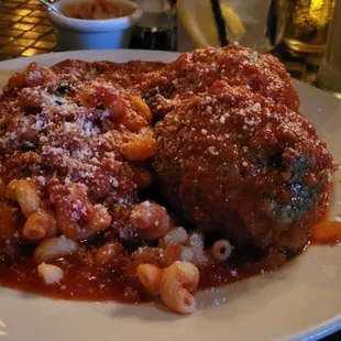 Josephine combo, 2 meatballs, sausage, and pasta.