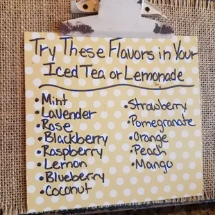 Flavors for ice tea or Lemonade